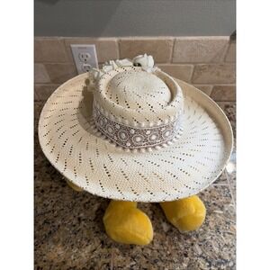 Vintage VTG Sonni San Francisco Wide Brim Straw Sun Derby Church Easter Hat
